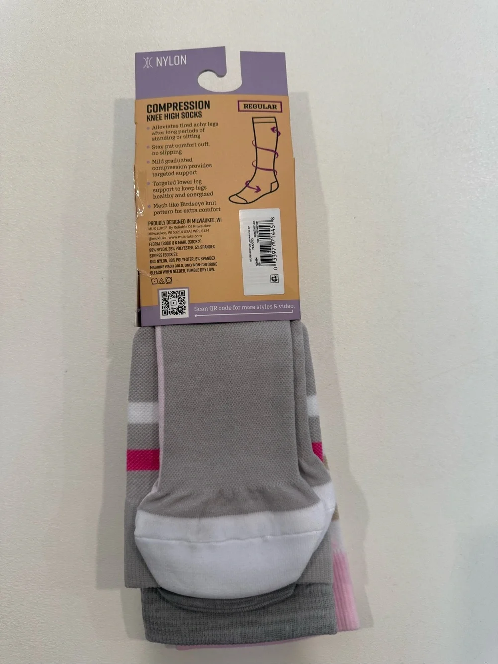 MUK LUKS Compression Knee High Socks 3-Pack Floral Regular Calf Womens Size 6-10